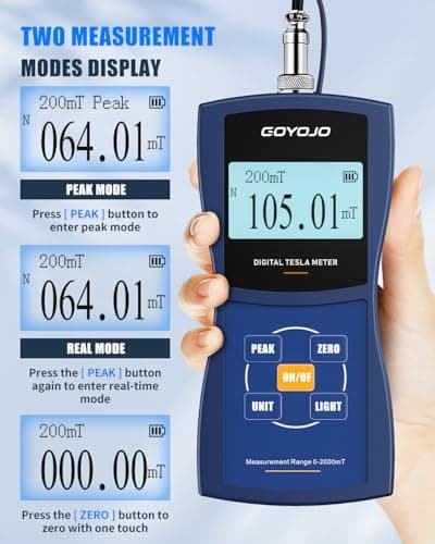 Gauss/Tesla Meter with High Precision Probe & Auto Range Recording 0-20000Gs N/S Polarity Identification, Magnetic Field Tester for Residual Magnetism & Nondestructive Testing 5