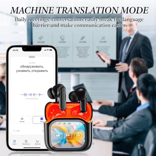 AI Translation Earbud,Spanish & English Live Translation,AI 2025 New 6.0 Pro NE20 Translation Earbuds,LCD Touch Screen,Intelligent Noise Reduction,Suitable for Travelling,Suitable for business use 3
