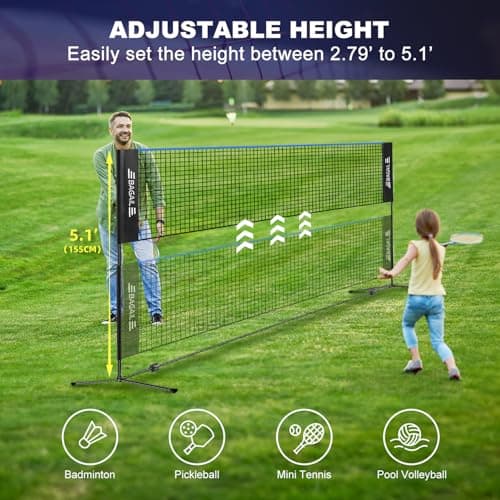 BAGAIL Badminton Net, Foldable Sports Net 10 FT/ 14 FT/ 17 FT Wide, Height Adjustable Net Set with Carry Bag for Tennis, Pickleball or Pool Volleyball - 10ft, Blue 2
