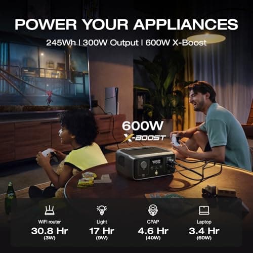 EF ECOFLOW Portable Power Station RIVER 3, 245Wh LiFePO4 Battery Power Station, 300W Up to 600W AC Output, <20 MS UPS & <30 dB, 1Hr Fast Charging Solar Generator for Outdoor/Camping/Home Use 5