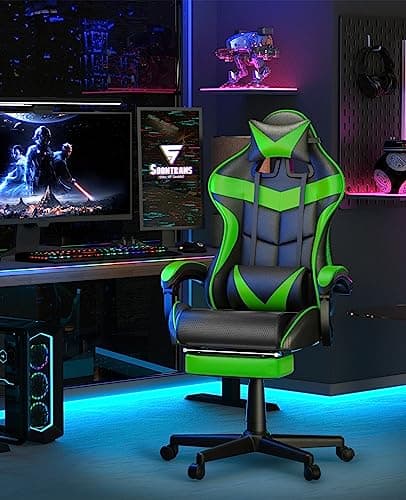Soontrans Green Gaming Chair with Footrest,Racing Gaming Chair,Computer Gamer Chair,Ergonomic Game Chair with Adjustable Headrest and Lumbar Support(Jungle Green) 2