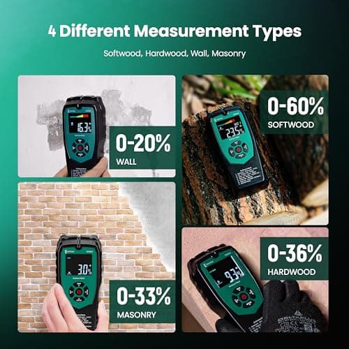 ERICKHILL Pinless Wood Moisture Meter, Non-Destructive Wall Moisture Meter for Drywall Masonry Building Material Dampness Inspection Mold Detector Device, Detects up to 2-inch Below Surface 5