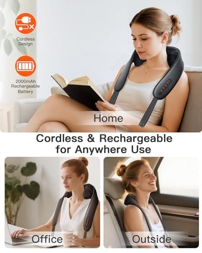 JZBRAIN Neck and Shoulder Massager with Heat – Cordless Shiatsu Neck Massager for Pain Relief Deep Tissue - Adjustable Speed & Modes Kneading Massage for Back - for Men Women 7