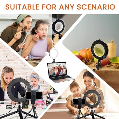 MACTREM 2 in 1 LED 6" Ring Light with Tripod Stand & Clamp for YouTube Video & Makeup, Mini LED Camera Light with Cell Phone Holder, 3 Light Modes & 11 Brightness Levels, Black 4