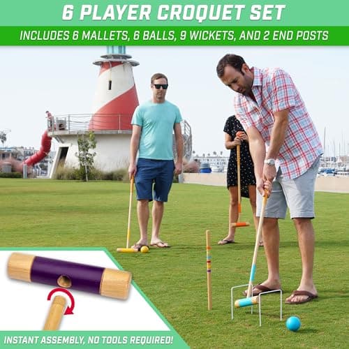 GoSports Six Player Croquet Set for Adults & Kids - Modern Wood Design - Choose Deluxe (35") or Standard (28") 3