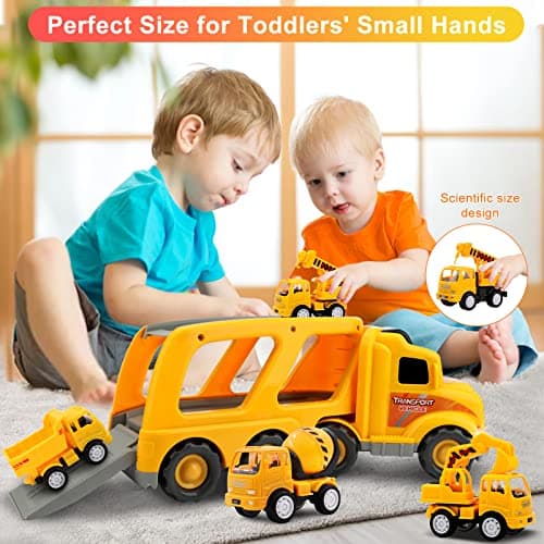Nicmore Construction Truck Toddler Toys Car: Toys for 1 2 3 4 Year Old Boy 5 in 1 Carrier Toys for Kids Age 1-3 2-4| 18 Months 2 Year Old Boy Christmas Birthday Gifts 4