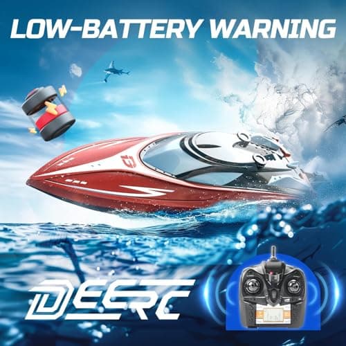 DEERC H120 Fast RC Boat for Pools and Lakes, 2.4 GHz 20+ MPH Racing Boats for Kids & Adults with Rechargeable Battery,Low Battery Alarm,Capsize Recovery,Gifts for Boys Girls 5