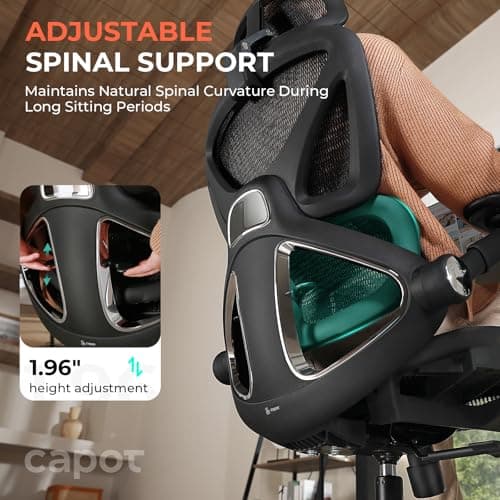 CAPOT Ergonomic Mesh Office Chair, Adjustable Lumbar High Back Desk Chair 400lbs, 4D Flip-up Arms, 3-Level Tilt Backrest, 3D Headrest, PU Wheels, Swivel Rolling Computer Seating for Long Desk Work 2