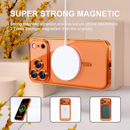 Misea Magnetic for iPhone 17 Pro Max Case Compatible with MagSafe [Never Yellowing] [Military Grade Drop Protection] Full Camera Lens Protector Plating Soft Clear Phone Case for Women, Cosmic Orange 5