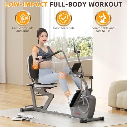VANSWE Recumbent Exercise Bike with Arm Exerciser for Seniors Adults Home Training - Elliptical Recumbent Cross Trainer with Magnetic Resistance, Free App, Bluetooth Connectivity and Pulse Sensor 3