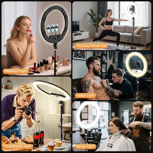 22'' Ring Light with 75'' Tripod Stand, LED Display/2 USB Ports/6500K Dimmable Ring Light for ipad Phone Holder for Tattoo Lash Live Makeup Video Recording TikTok Barber Stylist Photography 3