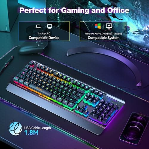 TECKNET Gaming Keyboard, USB Wired Computer Keyboard, 15-Zone RGB Illumination, IP32 Water Resistance, 25 Anti-ghosting Keys, All-Metal Panel (Whisper Quiet Gaming Switch) 4