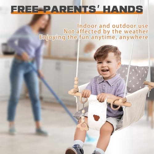 Baby Swing with Stand, Swing Set for Infant, Outdoor Indoor Swing Set with Canvas Cushion Seat (White) 5