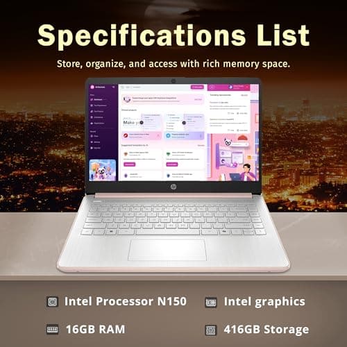 HP Stream 14" HD BrightView Laptop, Intel Processor N150, 16GB RAM, 416GB Storage (128GB eMMC + 288GB Docking Station Set), Intel UHD Graphics, 720p Camera, Wi-Fi, 1 Year Office 365, Win 11 S, Gold 3