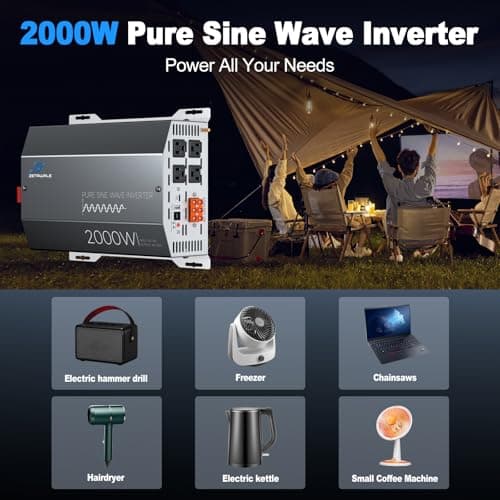2000 Watt Pure Sine Wave Inverter 12v DC to 110v 120v AC Converter,4000W Peak Power Inverter with 4 AC Outlets,USB Port,Type-C,Remote Control LCD Display for Truck, RV, Vehicles, Solar Off-Grid 4