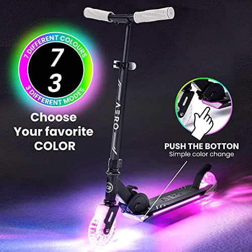 Aero Scooter for Kids 5-7 with Dynamic Lights | Boys Girls 2 Wheels Kick Scooter | Foldable & Height Adjustable, 110lbs Max 2