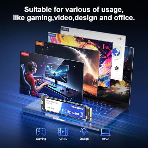 Vansuny 2TB NVMe M.2 SSD,M2 2280 PCIe 4.0 Internal Solid State Drive,Read Up to 7300MB/s with Heatsink and Screwdrivers for PS5 Consoles PC Gaming Design 4