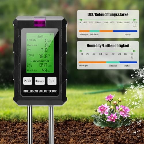Voktta 6 in 1 Soil Meter, PH/Temperature/Humidity/Light, Dual Sample Technology Soil Tester, PH Value Meter, for Potting Soil, Garden, Farm, Lawn, Vegetable Garden 4