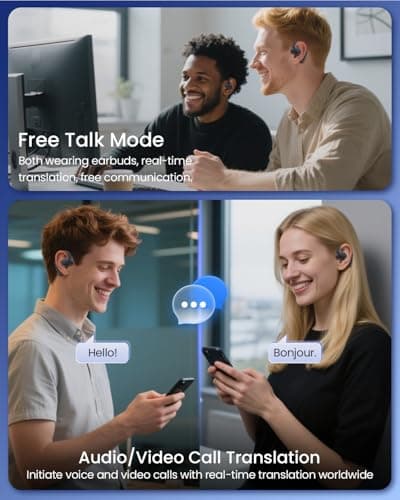 AI Translation Earbuds Real Time 164 Languages 80H Playtime Translator Ear Buds Audifonos Traductores Inglés Español Wireless Earphones Bluetooth Headphones for Travel Business Meeting Learning Black 3