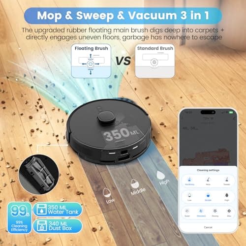 AIRROBO Robot Vacuum and Mop Combo, Self-Emptying, 60-Day Capacity, Home Mapping, Schedule, Wi-Fi/App/Alexa/Remote, 180mins Runtime, T20+ Robotic Vacuum Cleaner for Pet, Hard Floors, Carpet 5