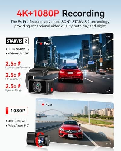 REDTIGER F4 Pro 4K Dash Cam Front and Rear, STARVIS 2 Sensor, 128GB Card Included, Built-in 5.8GHz WiFi6, 2.2inch Touch Screen Dash Camera for Cars, Voice Control, 24H Parking Mode 3