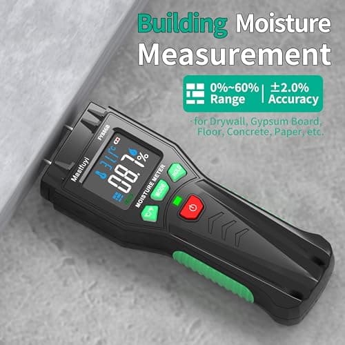 Mastfuyi Wood Moisture Meter, Firewood Moisture Tester, Drywall Moisture Detector, Pin Type Water Leak Detector with Visual Alerts for Lumber Logs Concrete Floors Ceiling Building Material Hardwood 3