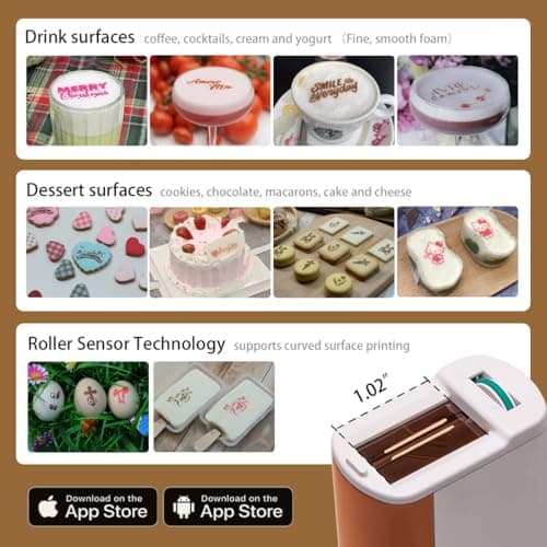 EVEBOT Handheld Food PrintPen Portable Mini Coffee PrintPen Latte Art Macaron Cookie DIY Design Print Pen, Christmas Gifts Bluetooth 4.2 - Brown, Red and Black 3PCS Colors 2