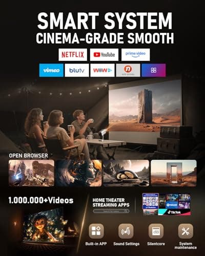 [Officially-Licensed APP & DoIby Audio] Smart Mini Projector with WiFi and Bluetooth, VOPLLS Portable Outdoor Projector 4K Support with TOF Real-Time Focus, Native 1080P Home Movie Projector 2