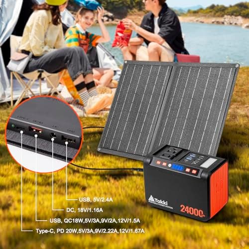 Takki 120W Peak Solar Generator Portable Power Station with 21W Panels, 88Wh Solar Charger Power Bank AC DC USB Ports for Camping Tent Laptop Outdoor Emergency 4