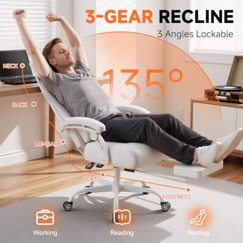 GTPLAYER Computer Chair with Adjustable Footrest, Ergonomic Gaming Chair with Headrest and Lumbar Support, Breathable Mesh Office Chair for Adults, High Back Reclining Desk Chair for Gaming and Office 3