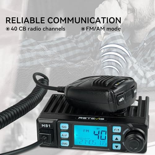 Retevis MB1 40 Channel CB Radio, Noise Cancellation Long Range Mobile Radio, with CB Antenna and Cigarette Lighter, Emergency Channel 9/19, 7-Color Screen, Auto-Scan, External Speaker Jack for Trucker 2