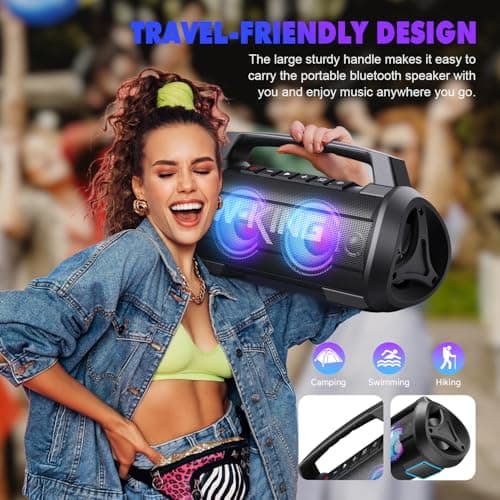 W-KING Portable Speakers Bluetooth Wireless, 120W Max Loudest Bluetooth Speaker, IPX6 Waterproof Outdoor Speaker with 70W Deep Bass/2*Subwoofer/DSP/EQ/42H/LED/MAC-in/TF/2 Pairing, Large Party Boombox 4