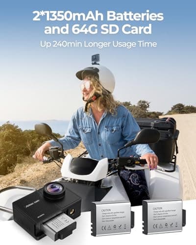 TIMNUT 4K60fps Action Camera Waterproof Camera with 64G SD Card 48MP HD WiFi Camera with EIS 40M UnderwaterCamera Wide Angle SportsCamera with 2 * 1350 mAh Batteries Helmet Mount Accessories Kits 4