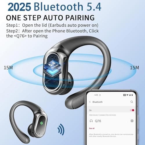 Wireless Earbuds, 2025 Bluetooth 5.4 Headphones Sport, 50Hrs HiFi Stereo Deep Bass Over-Ear buds with ENC Noise Cancelling Mic, IP7 Waterproof & LED Display Earphones with Earhooks for Workout/Running 2