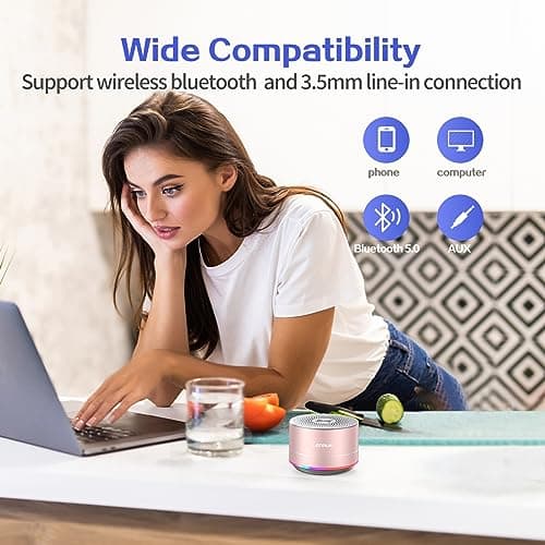 LENRUE A2 Portable Wireless Bluetooth Speaker with Lights and Lanyard,5W Mini Small Metal Speakers Bluetooth 5.0/Aux-in for iPhone Android Home Outdoor, Gifts for Women/Girls 3