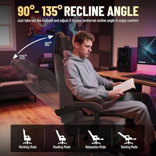 Soontrans PU Leather Gaming Chair with Pocket Spring Cushion, Wide 20" Seat, Ergonomic Computer Chair with Adjustable Headrest, Lumbar Pillow, Footrest & Reclining Backrest, Desk Chair for Adults 4