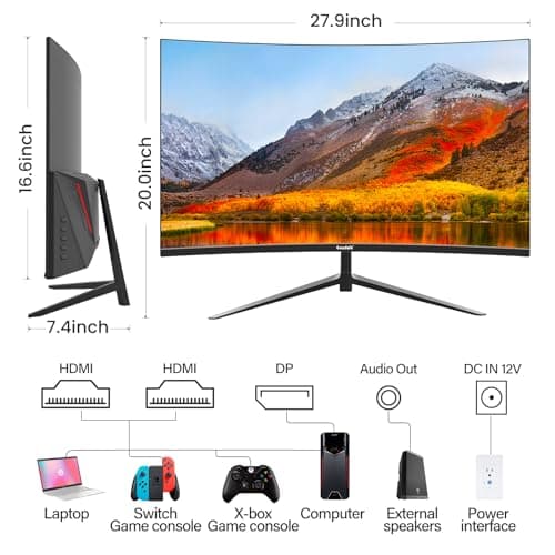 Gawfolk Monitor 32 inch Computer Monitor QHD (2560 x 1440) 2K 1500R Curved Computer Monitors 75HZ PC Monitors VA Screen for Home, Office and Dormitory,Support Wall Mount- Black 2