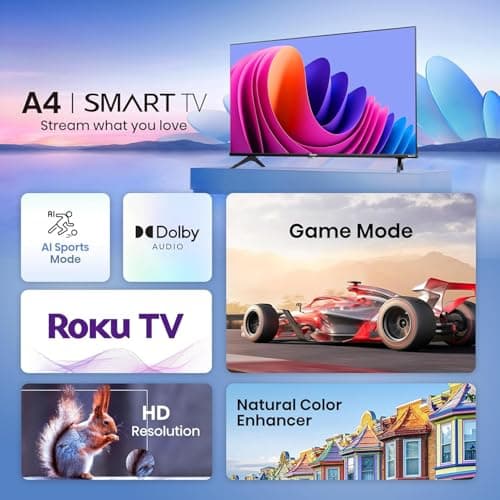 Hisense 32-Inch Class A4 Series HD 720p Smart Roku TV with Alexa Compatibility (32A4HNR) - Dolby Audio, Slim Bezel Design, Google Assistant 4