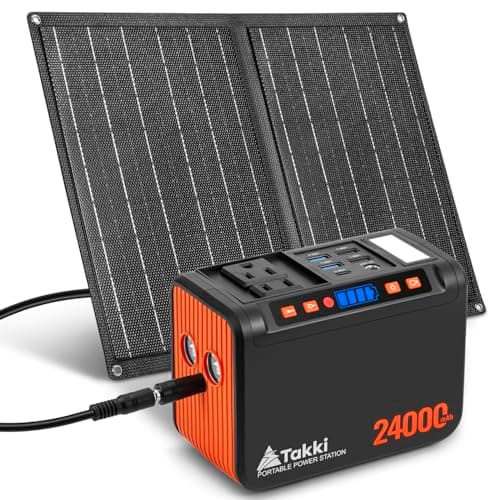 Takki 120W Peak Solar Generator Portable Power Station with 21W Panels, 88Wh Solar Charger Power Bank AC DC USB Ports for Camping Tent Laptop Outdoor Emergency