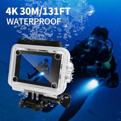 Cecosy Action Camera 4K 30FPS, Waterproof Camera 30M Underwater Ultra HD 131FT 170°Wide Angle Shooting, with 2 x 1050 mAh Batteries for Cycling, Ice Skating, Skiing, Fishing, Climbing 2