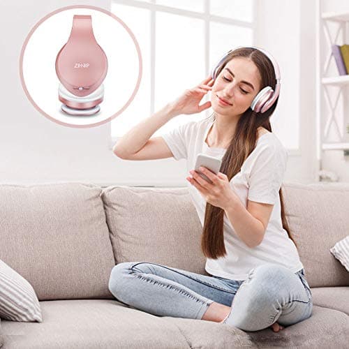 ZIHNIC Bluetooth Headphones Over-Ear, Foldable Wireless and Wired Stereo Headset Micro SD/TF, FM for Cell Phone,PC,Soft Earmuffs &Light Weight for Prolonged Wearing(Rose Gold) 3