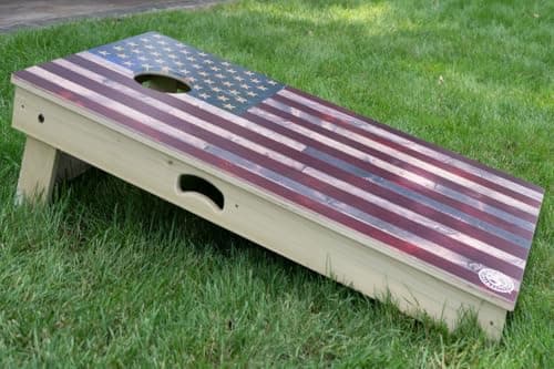 Slick Woody's Professional-Grade Cornhole Boards - 4'x2' Solid Wood Regulation Patriotic Woodgrain Corn Hole Toss Game with 8 Resin Filled Bags 2