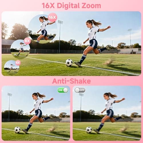 5K Digital Camera for Photography,UHD 75MP WiFi Vlogging Camera for YouTube,Compact Camera with 3" 180°Flip Screen,64GB SD Card,16X Digital Zoom,2 Batteries,Perfect for Beginners and Teens,Pink 3