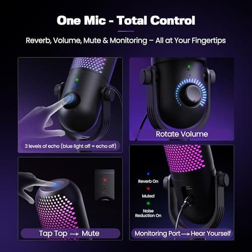 USB Microphone for PC Gaming: Condenser Microphone RGB for Gamer with Stand Mic - Recording Mic for Computer&Laptop with Qiuck Mute - Desk Podcast Mic for Podcast & Singing & Streaming & Youtube Black 4