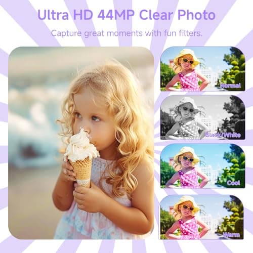 Digital Camera for Teens, FHD 4K 44MP Digital Camera Purple with 64GB SD Card 16X Digital Zoom, Cameras for Photography Compact Point and Shoot Camera for Teen Boys Girls Kids Autofocus Camera Digital 3