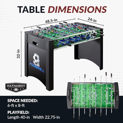 Hathaway Playoff 48 inch Foosball Table for Family Game, Arcade or Rec Rooms - With Smooth Playfield, Dual Abacus Scoring, Auto Ball Return, Sturdy Leg Levelers & Foosball Balls – Black & Green 2