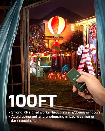 DEWENWILS Outdoor Power Stake Timer Waterproof, 6 Grounded Outlets, 6FT Extension Cord, 100FT Wireless Remote Control, Photocell Dusk to Dawn Timer for Christmas Lights, Garden, UL Listed 5