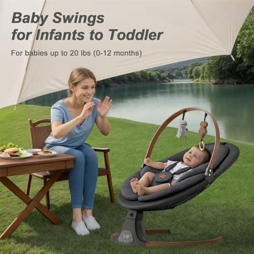 Baby Swings for Infants, Monamii Baby Swing, Bluetooth Infant Swing with Music Speaker, 5 Speeds and Remote Control, Indoor & Outdoor Use (Black) 2