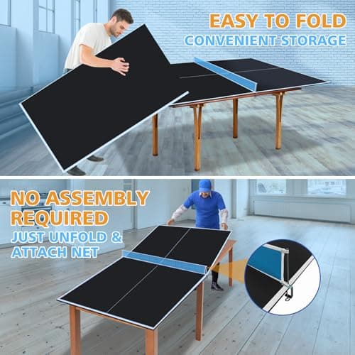 Ping Pong Table Top for Billiard Table, 7FT/8FT/9FT Foldable Table Tennis Table Topper for Pool Table, Indoor Outdoor Table Tennis Conversion Top w/Net & Premium Foam Padding (Black, 8x4 FT) 2