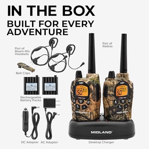 Midland GXT1050VP4 GMRS Two-Way Radio (50-Channel, Long Range, 142 Privacy Codes, SOS, NOAA, Rechargeable Nickle Battery, Mossy Oak Camo, 2-Pack) 5